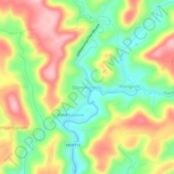 Mappa topografica Bheemanady, altitudine, rilievo