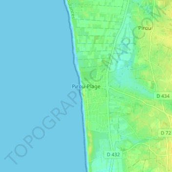 Mappa topografica Pirou-Plage, altitudine, rilievo