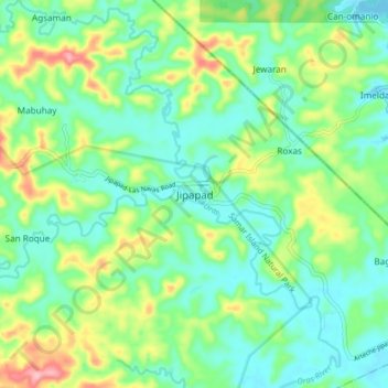 Mappa topografica Jipapad, altitudine, rilievo