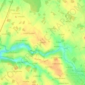 Mappa topografica Romefort, altitudine, rilievo