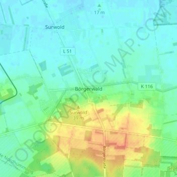 Mappa topografica Börgerwald, altitudine, rilievo