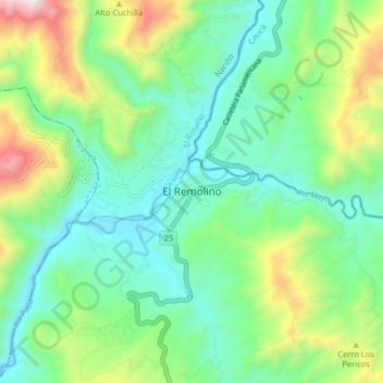 Mappa topografica El Remolino, altitudine, rilievo