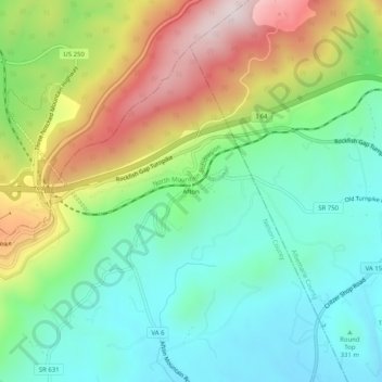 Mappa topografica Afton, altitudine, rilievo