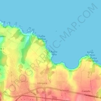 Mappa topografica Riboira, altitudine, rilievo