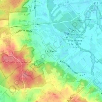 Mappa topografica Labbeck, altitudine, rilievo