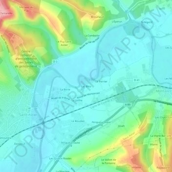 Mappa topografica Lac Bleu, altitudine, rilievo