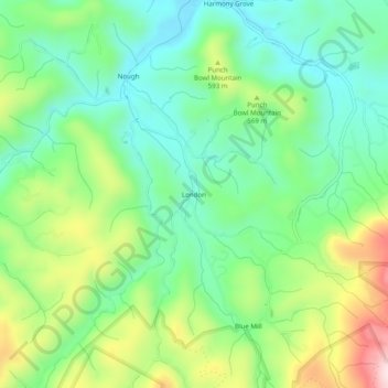 Mappa topografica London, altitudine, rilievo
