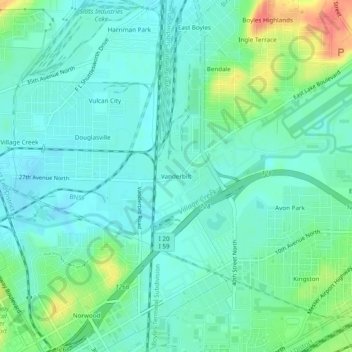 Mappa topografica Vanderbilt, altitudine, rilievo