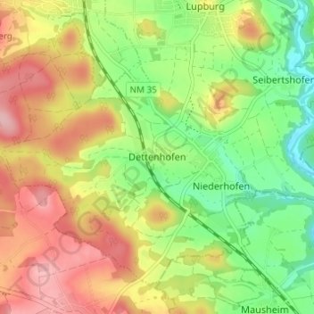 Mappa topografica Dettenhofen, altitudine, rilievo