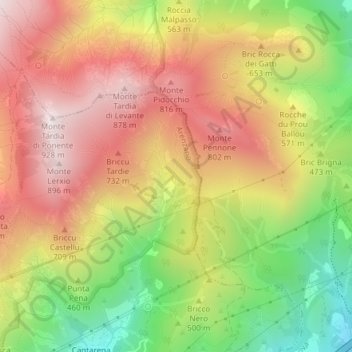 Mappa topografica Paxio, altitudine, rilievo