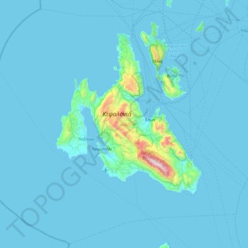 Mappa topografica Cefalonia, altitudine, rilievo