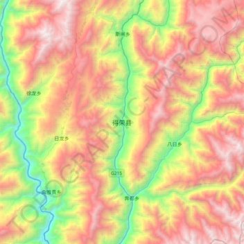 Mappa topografica 得荣县, altitudine, rilievo