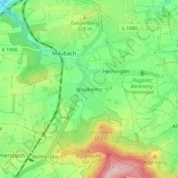 Mappa topografica Waldrems, altitudine, rilievo