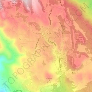 Mappa topografica Angwin, altitudine, rilievo