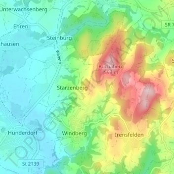 Mappa topografica Kreuzberg, altitudine, rilievo