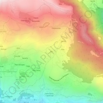 Mappa topografica Del, altitudine, rilievo