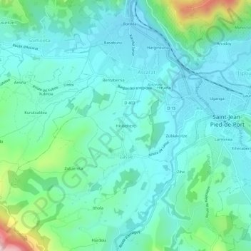 Mappa topografica Hiribehere, altitudine, rilievo