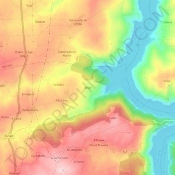 Mappa topografica Xillán, altitudine, rilievo
