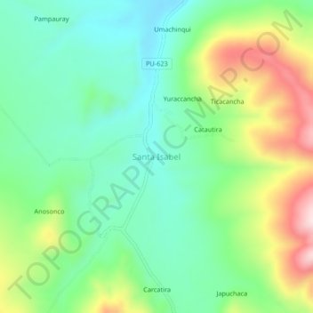 Mappa topografica Santa Isabel, altitudine, rilievo