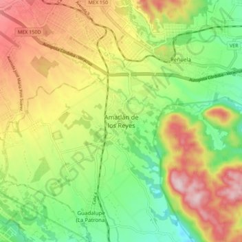 Mappa topografica Amatlán de los Reyes, altitudine, rilievo