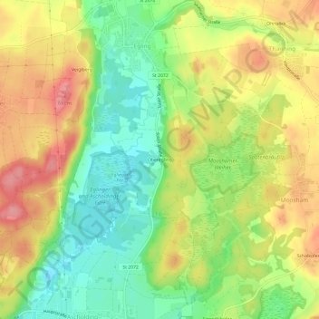 Mappa topografica Oberegling, altitudine, rilievo