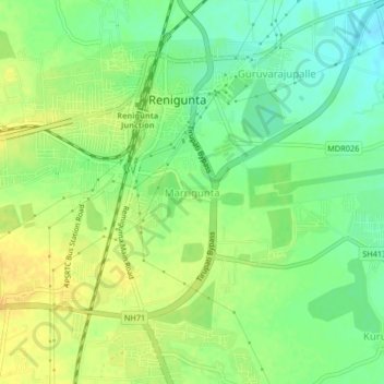 Mappa topografica Marrigunta, altitudine, rilievo