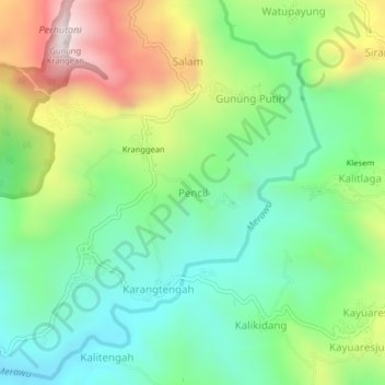 Mappa topografica Pencil, altitudine, rilievo