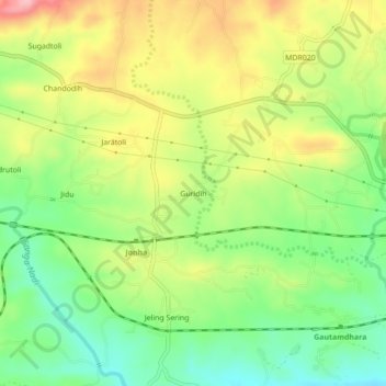 Mappa topografica Guridih, altitudine, rilievo