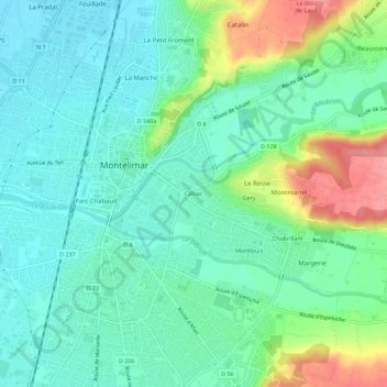 Mappa topografica Cabiac, altitudine, rilievo