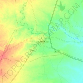 Mappa topografica Kawardha, altitudine, rilievo