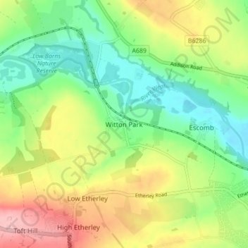 Mappa topografica Witton Park, altitudine, rilievo