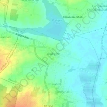 Mappa topografica Budigere, altitudine, rilievo