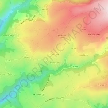 Mappa topografica Le Viala-Haut, altitudine, rilievo