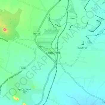 Mappa topografica Nanguneri, altitudine, rilievo