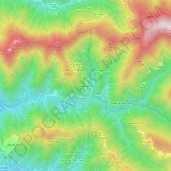 Mappa topografica Vallecalde, altitudine, rilievo