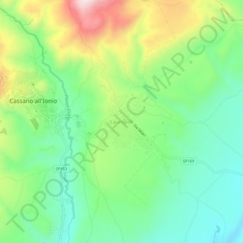 Mappa topografica Lauropoli, altitudine, rilievo