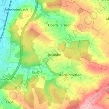 Mappa topografica Reuthlos, altitudine, rilievo
