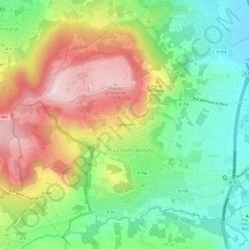Mappa topografica Gergovie, altitudine, rilievo