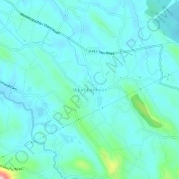 Mappa topografica Udumbannoor, altitudine, rilievo
