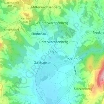 Mappa topografica Ehren, altitudine, rilievo