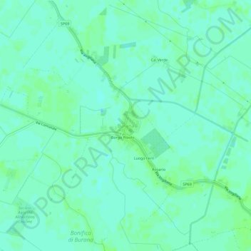Mappa topografica Burana, altitudine, rilievo