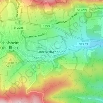 Mappa topografica Unterweißenbrunn, altitudine, rilievo