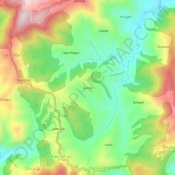 Mappa topografica Kande, altitudine, rilievo