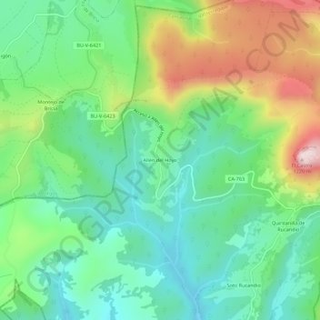 Mappa topografica Allén del Hoyo, altitudine, rilievo