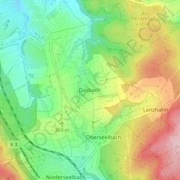 Mappa topografica Dasbach, altitudine, rilievo