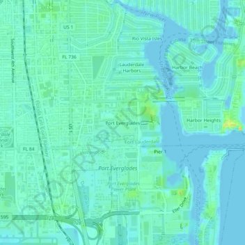 Mappa topografica Port Everglades, altitudine, rilievo