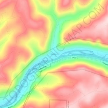 Mappa topografica Hemlock, altitudine, rilievo