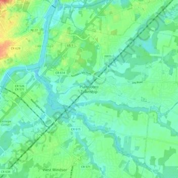 Mappa topografica Plainsboro, altitudine, rilievo