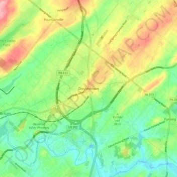 Mappa topografica Doylestown, altitudine, rilievo