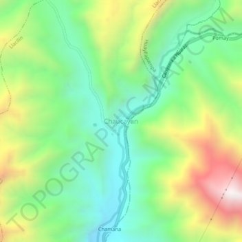 Mappa topografica Chaucayan, altitudine, rilievo